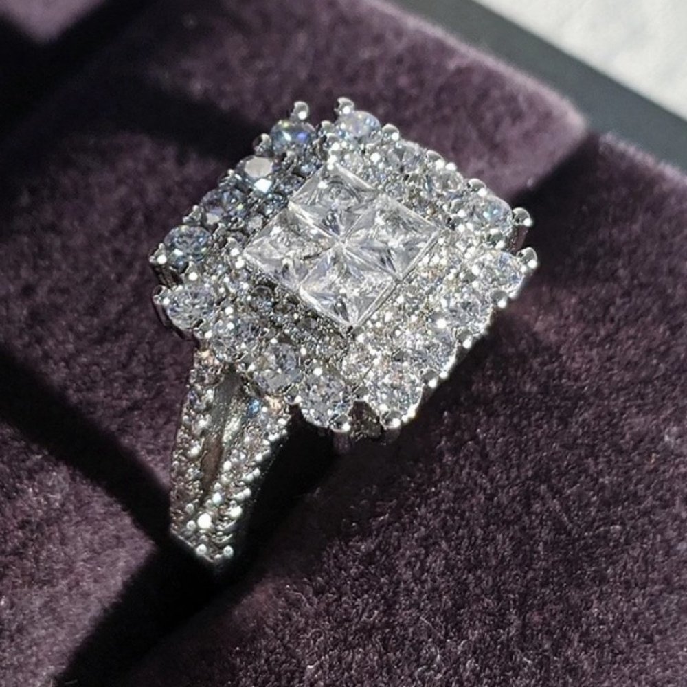 NEW Luxury 925 Sterling Silver Diamond Halo Ring - Picture 6 of 10